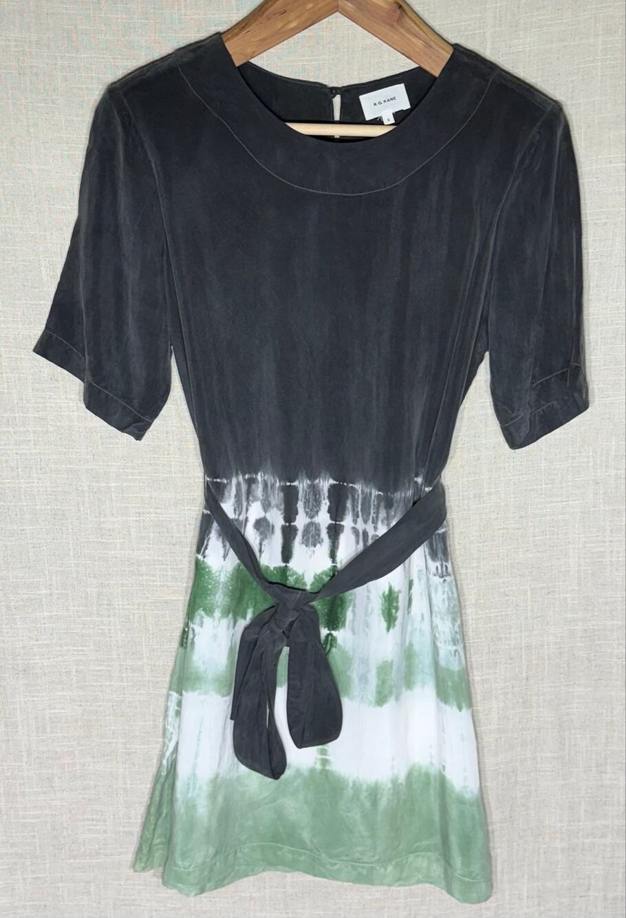 R.G. Kane Tie Dye Dress Short Sleeve Belted 100% Cupro Size Small